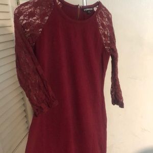 Burgandy L Express Bodycon Dress with Lace